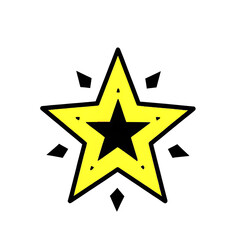 Neon yellow and black star on isolated white background icon