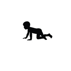 child crawling silhouette black on white background