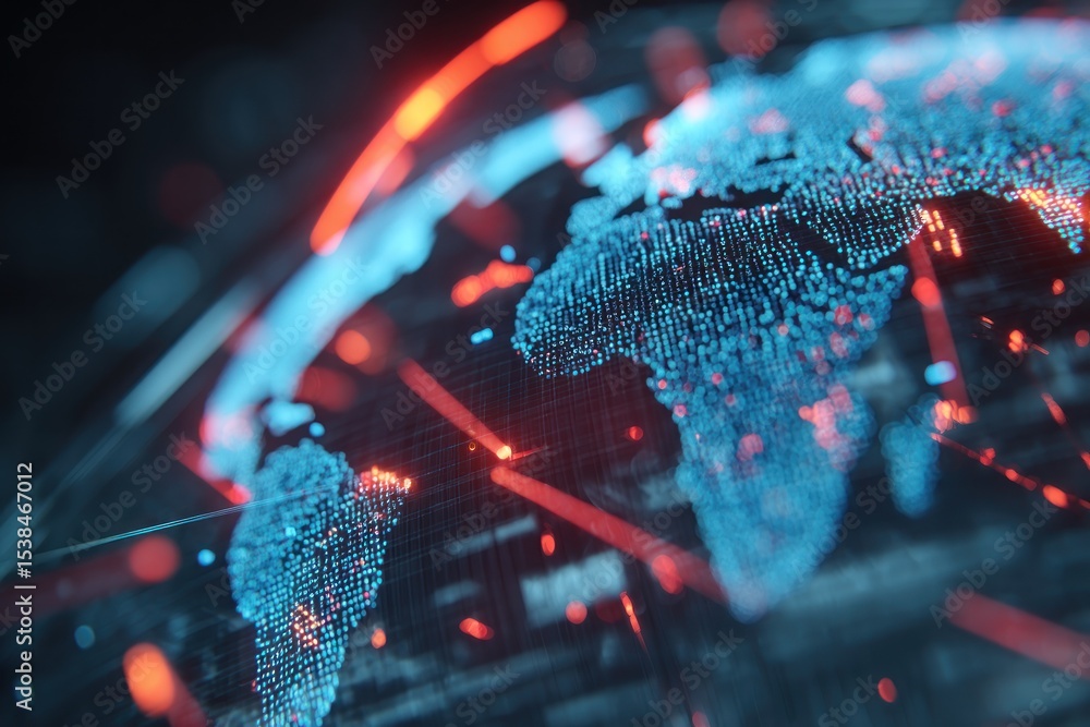 Poster global map digital visualization data analysis illustration