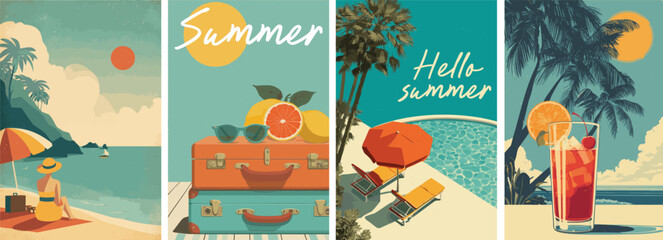 vintage style summer travel vacation poster collection