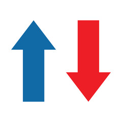 up and down direction arrow icon. green up and red down arrow icon. navigation direction icon for infographic, web, app, game design. upward and downward. vector illustration and transparent PNG.