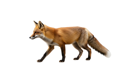 Fox Walking Isolated on White Background Animal Wildlife