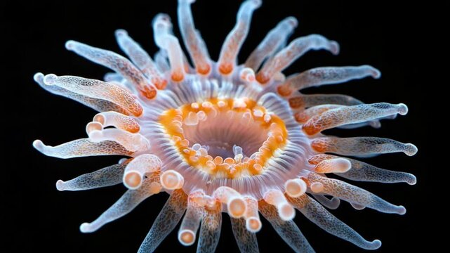Close-up view of a vibrant sea anemone showcasing its intricate tentacles and colors