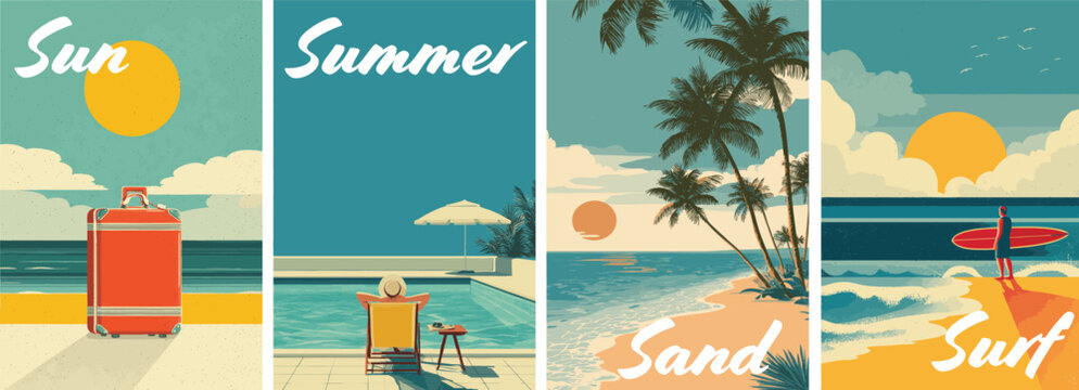 vintage style summer travel vacation poster collection