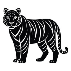 Striking Black and White Tiger Illustration with Bold Stripes and Details