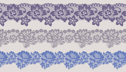 Purple, Gray, and Blue Lace Trim Combination with Large and Small Flowers