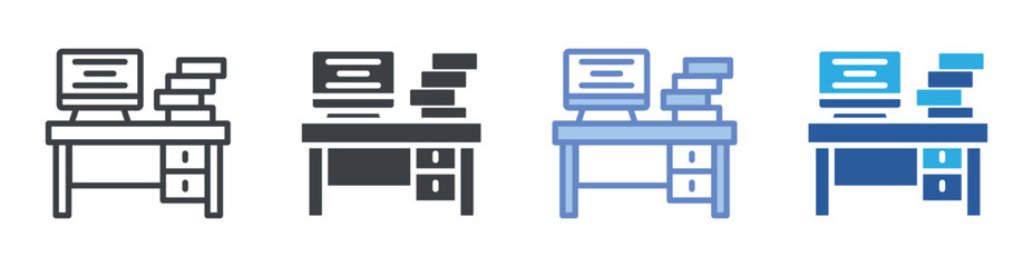 Office Desk icon set multiple style collection