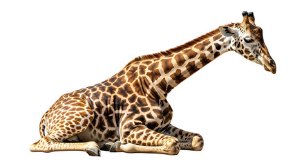 Naklejka premium Giraffe Resting Isolated on White Background