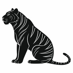 A Black and White Graphic Illustration of a Sitting Tiger