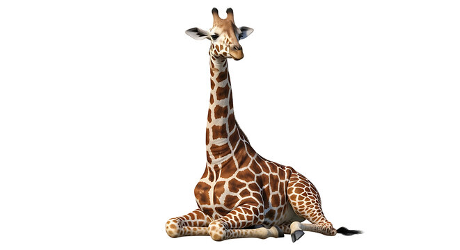 Giraffe Resting Calmly on White Background in Relaxed Pose - Powered by Adobe
