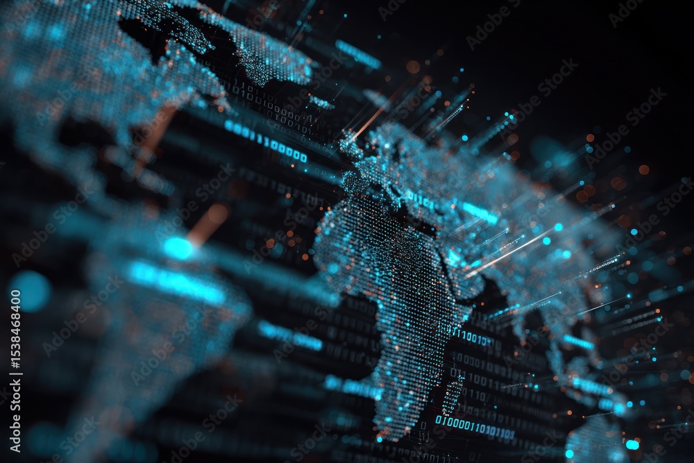 Poster world digital map showing data points