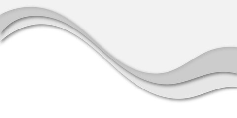 Abstract minimal wavy layered background with soft gray curves and shadow effects. Modern 3D paper-cut style design, perfect for web banners, presentations, or elegant graphic layouts.