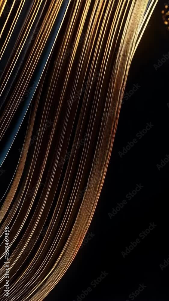 Poster golden abstract lines, flowing curves and gradient dark background creates a mesmerizing and elegant