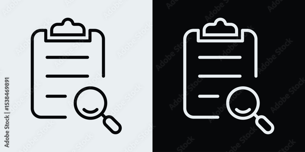 Poster document or report with loupe icon