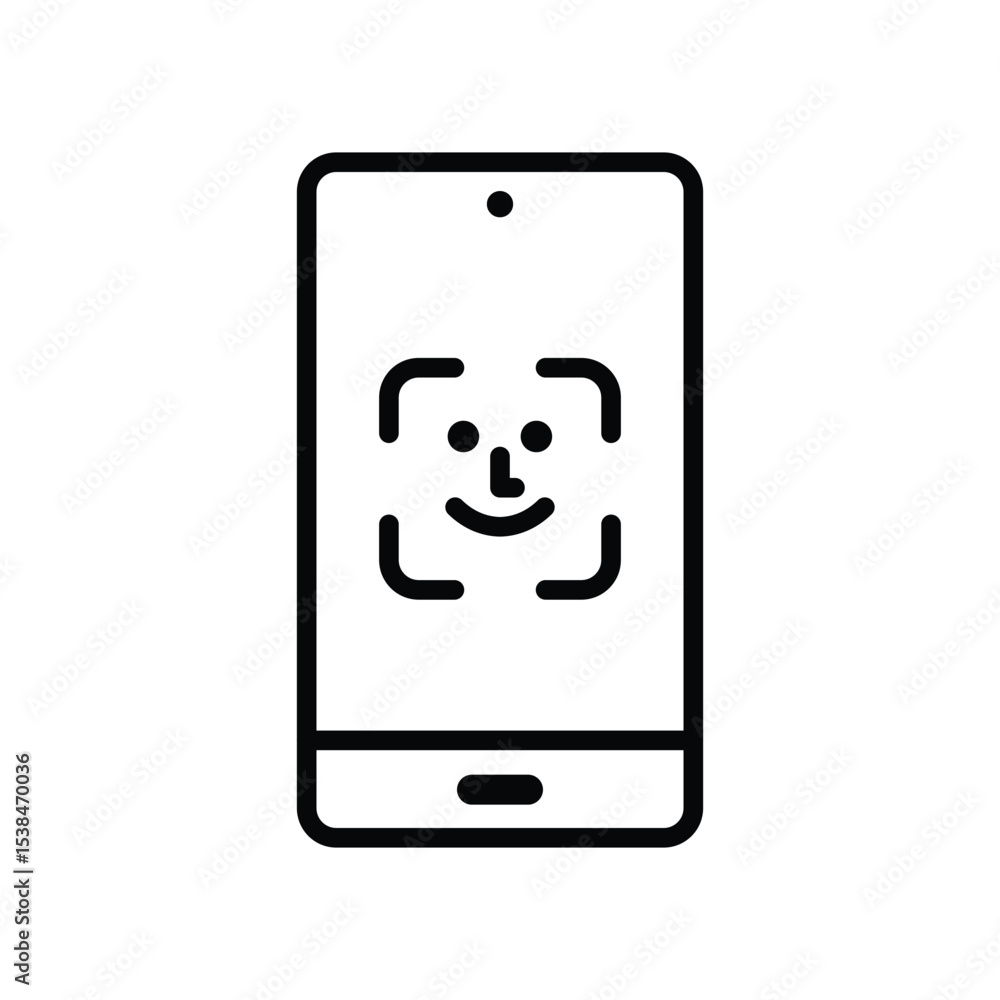 Poster phone with biometric face authentication button icon