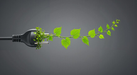 Electric plug with plant vines growing from the socket  
