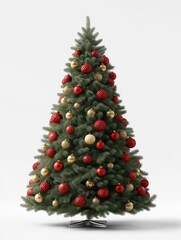 A beautifully decorated Christmas tree adorned with red and gold ornaments, celebrating the festive spirit.