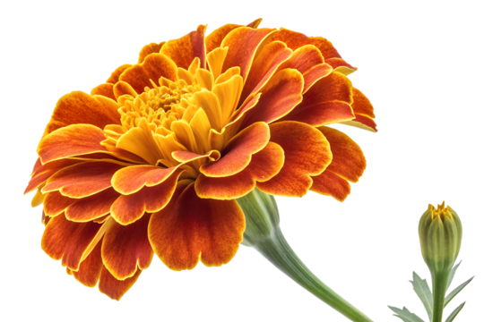 Orange Marigold Flower Close Up Isolated on Transparent Background