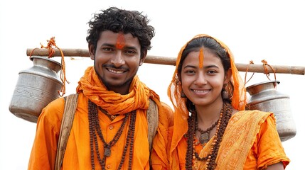 "Kanvarias Carry Sacred Ganga Jal in Decorated Pots During Kanwar Yatra to Offer at Lord Shiva's Temple"