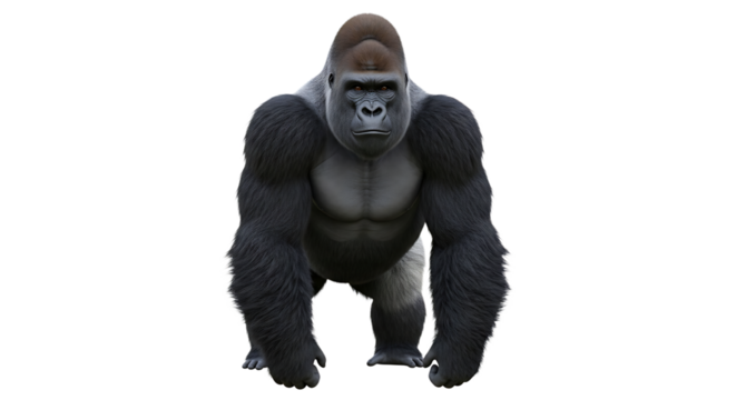 Standing gorilla posing isolated on white background