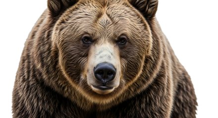 Closeup of a Brown Bear Face with Intense Stare Isolated