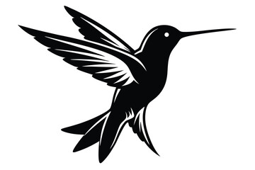 Silhouette of a hummingbird gracefully flutters its intricate wings in graceful flight motion
