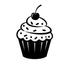 Silhouette of cupcake  with cherry icon symbol set. Cupcake icon vector set. Cup cake design for birth day, web, app, logo. Vector illustration.