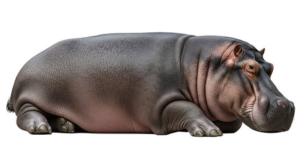 Resting Hippo on White Background Animal Portrait