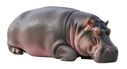 Resting Hippopotamus on White Background for Wildlife Content
