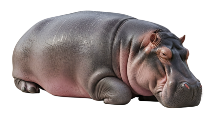 Resting Hippopotamus on White Background for Wildlife Content