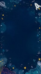 Colorful Space-Themed Kids Background with Stars, Planets, Rockets, and Galaxies – Whimsical Cartoon Frame for Children’s Poster or Storybook Page.