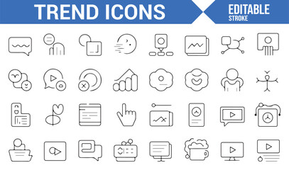 Icons representing modern digital trends such as video content, social media, and online interaction.