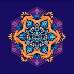 Hexa Mandala. Full Color, decorative elements, Oriental pattern, vector illustration. Islam, Arabic, Indian, turkish, pakistan, chinese, ottoman motifs - Vector