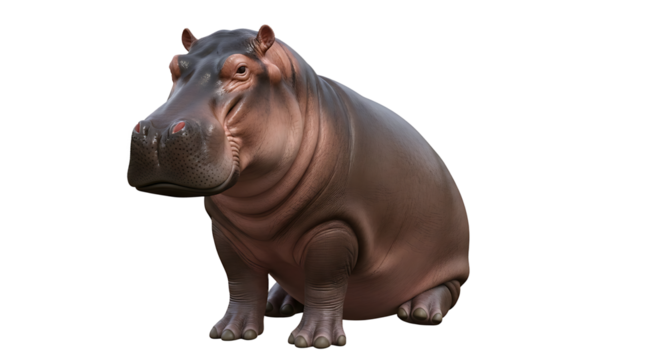 Sitting Hippopotamus Isolated on White Background