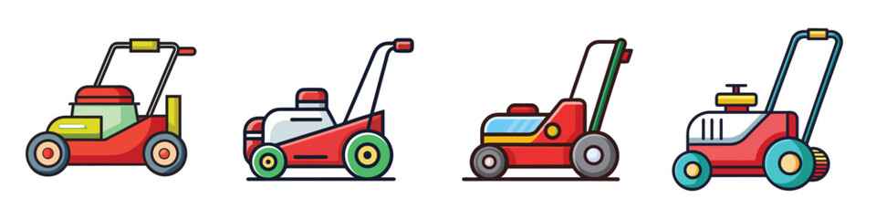 Fototapeta premium Flat Lawn Mower Illustration Gardening Tool and Yard Maintenance Vector Icon
