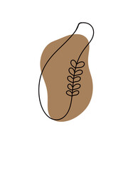 A minimalist abstract illustration featuring an organic brown shape with a simple black line plant on a black background. It exudes a calm, earthy, and modern aesthetic.
