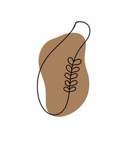 A minimalist abstract illustration featuring an organic brown shape with a simple black line plant on a black background. It exudes a calm, earthy, and modern aesthetic.
