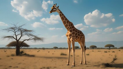 Obraz premium Majestic African Giraffe: Tall Safari Animal in its Natural Habitat