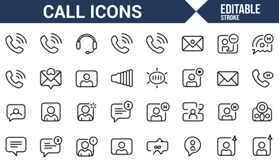 Set of communication icons including phone, email, and chat for use in customer service