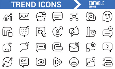 Digital media and trend icons featuring graphs, feedback, and play buttons