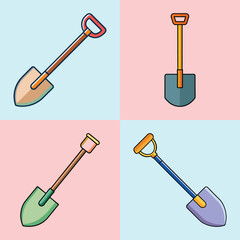 Naklejka premium Shovel Flat Style Gardening Tool Vector Illustration