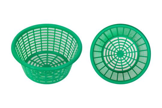 Set of Green round plastic basket isolated on white background.