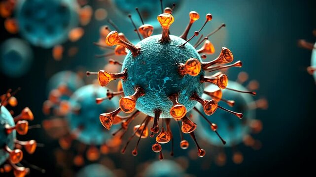 Microscopic image of viruses and bacteria representing the concept of health and protection of medical research, infection prevention, public health
