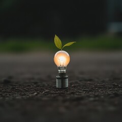 Light Bulb with Leaf Symbolizing Eco-Friendly Innovation