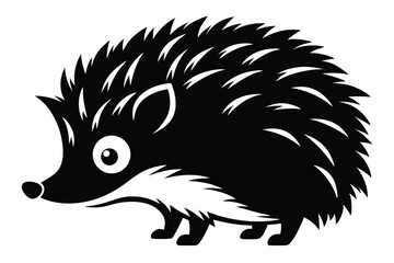 Cute hedgehog silhouette appears with adorable spikes and face features in solid black and white