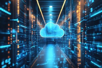 Hybrid cloud integration architecture in a digital server environment showcasing cloud computing technology and data processing dynamics