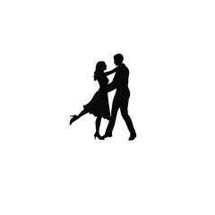 couple dancing together silhouette on white background