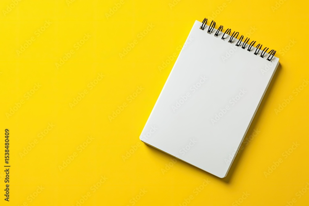 Poster high quality image of spiral notepad on yellow background copyspace mockup