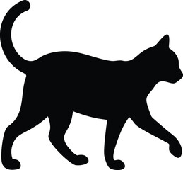 black cat silhouette in a walking or prowling pose, isolated on white background. Ideal for pet-related designs, animal illustrations, or subtle branding