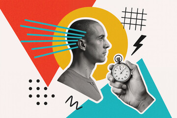 Creative collage representing fast thinking and quick reaction time